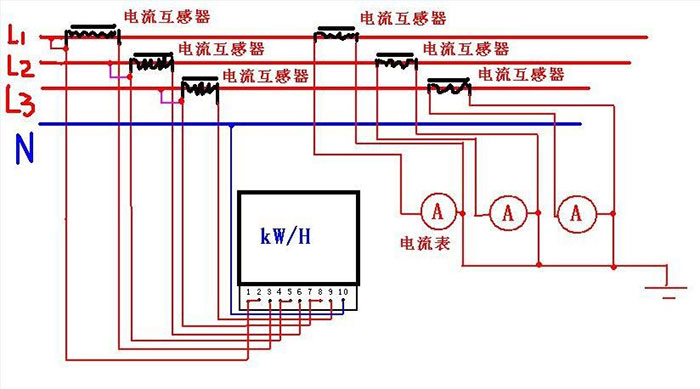 威勝DTS343-3三相有功電能表接線圖